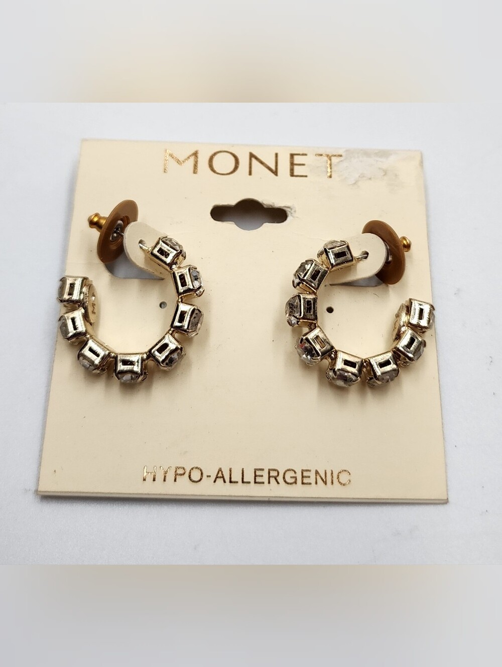 Monet gold Toned Square Cut Rhinestone hoop earrings NWT New